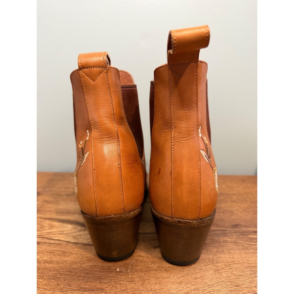 Caborca Tan Leather Floral Embroidered Western Ankle Boots Boho Pointed Toe 7B - Picture 4 of 11